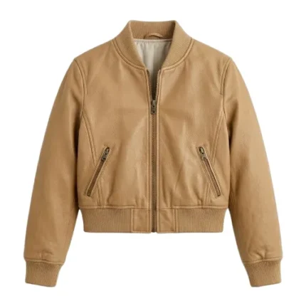 Bespoke Girls Kids Tan Leather Bomber Leather Jacket MAS Leather Garments