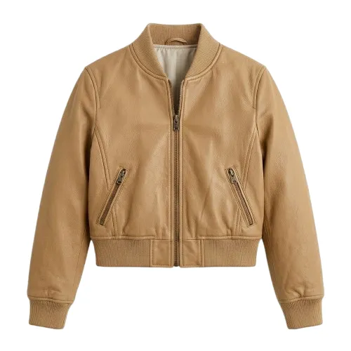 Bespoke Girls Kids Tan Leather Bomber Leather Jacket MAS Leather Garments