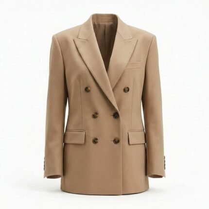 Sophisticated Camel Beige Double Breasted Blazer Jacket for Women | MAS Leather Garments