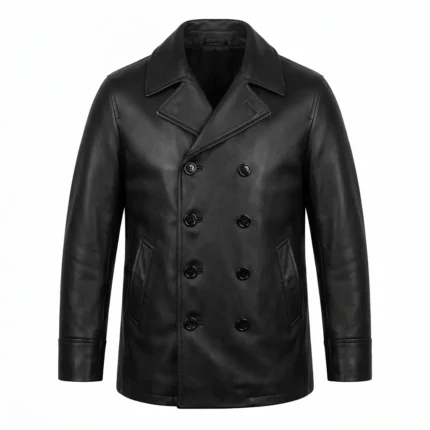 Classic Men's Black Leather Double Breasted Leather Coat Sale MAS Leather Garments