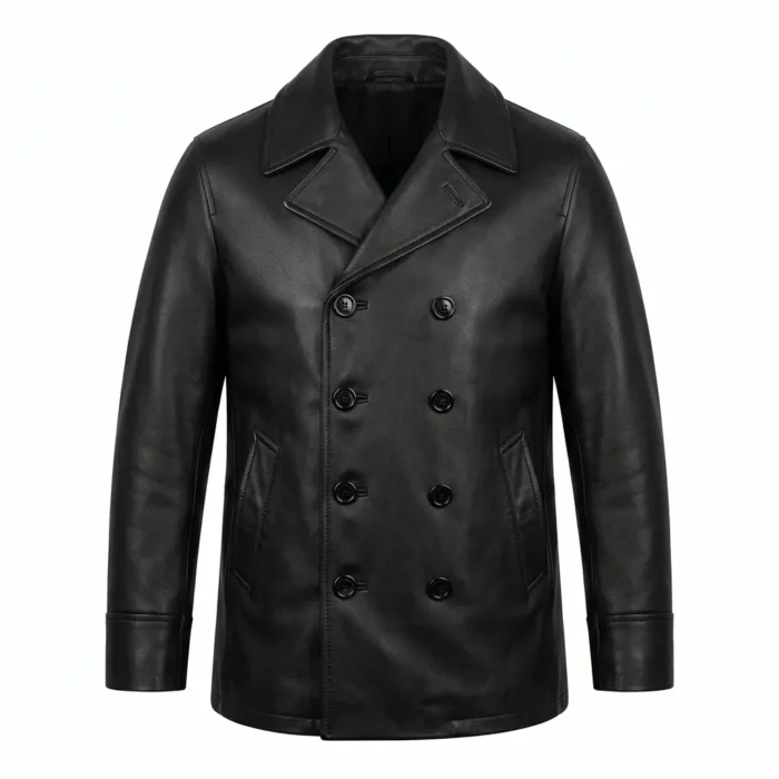 Classic Men's Black Leather Double Breasted Leather Coat Sale MAS Leather Garments