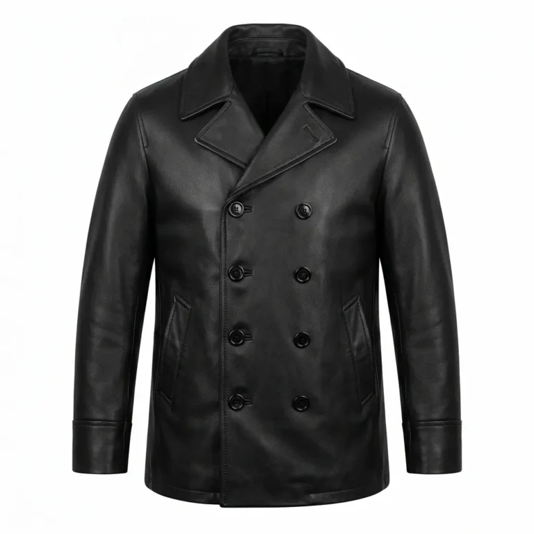 Classic Men's Black Leather Double Breasted Leather Coat Sale MAS Leather Garments