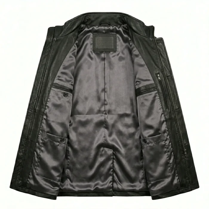 Classic Men's Black Leather Double Breasted Leather Coat Sale MAS Leather Garments