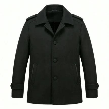 Classic Men's Black Wool Blend Top Coat Sale front MAS Leather Garments