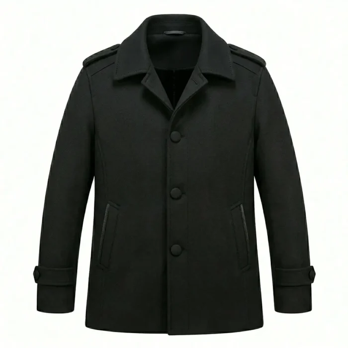 Classic Men's Black Wool Blend Top Coat Sale front MAS Leather Garments