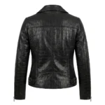Crafted Women's Black Crocodile Embossed Leather Jacket MAS Leather Garments Back View