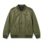 Deluxe Boys Kids Olive Green Leather Bomber Jacket MAS Leather Garments
