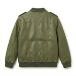 Deluxe Boys Kids Olive Green Leather Bomber Jacket MAS Leather Garments Back View