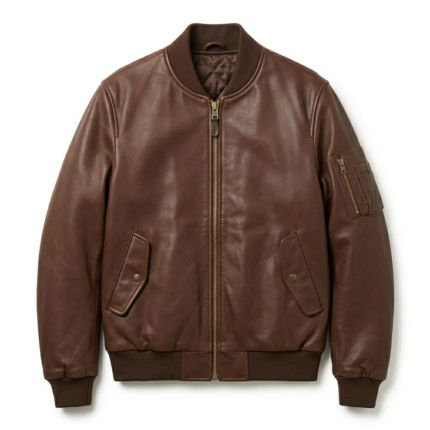Deluxe Men's Brown MA-1 Leather Jacket MAS Leather Garments