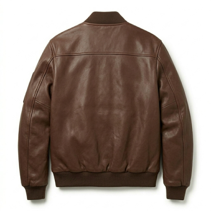 Deluxe Men's Brown MA-1 Leather Jacket MAS Leather Garments Back View