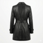 Deluxe Women's Black Leather Overcoat Stylish Belted MAS Leather Garments back view