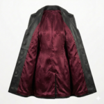 Deluxe Women's Black Leather Overcoat Stylish Belted MAS Leather Garments inner view