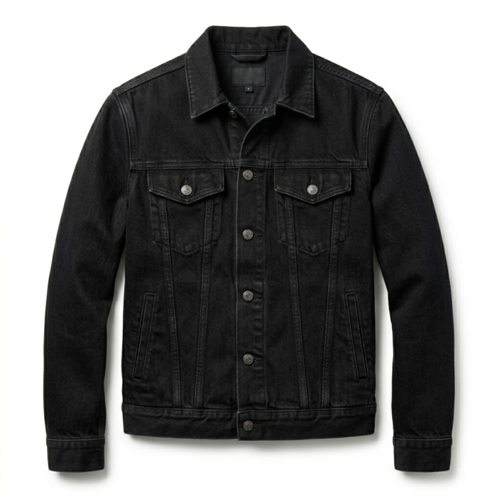 Designer Men's Black Denim Trucker Jacket MAS Leather Garments