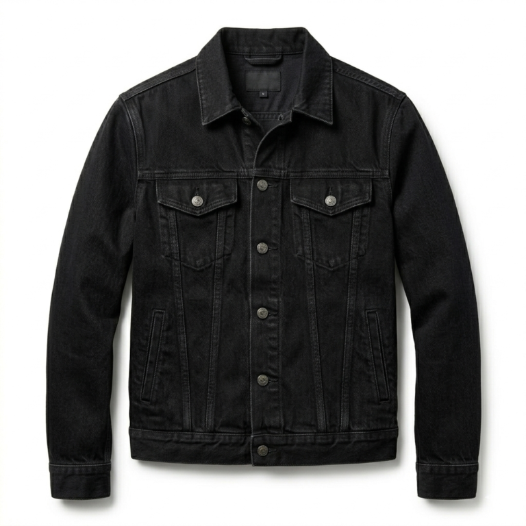 Designer Men's Black Denim Trucker Jacket MAS Leather Garments