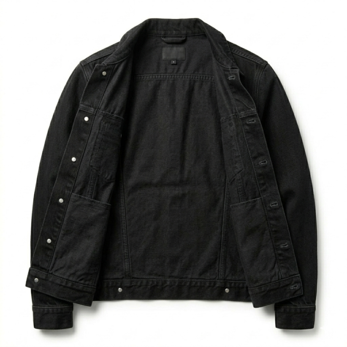 Designer Men's Black Denim Trucker Jacket MAS Leather Garments Inner View