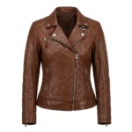 Designer Women's Black Leather Embossed Jacket MAS Leather Garments