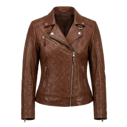 Designer Women's Black Leather Embossed Jacket MAS Leather Garments