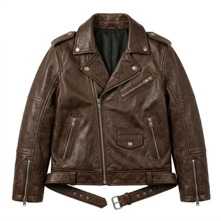 Elite Boys Kids Brown Leather Biker Jacket MAS Leather Garments