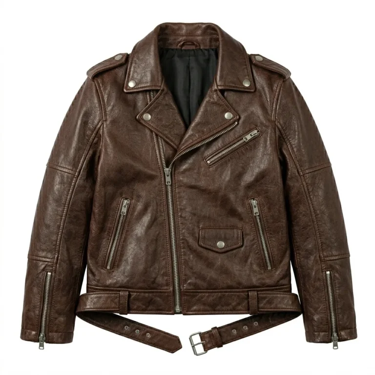 Elite Boys Kids Brown Leather Biker Jacket MAS Leather Garments