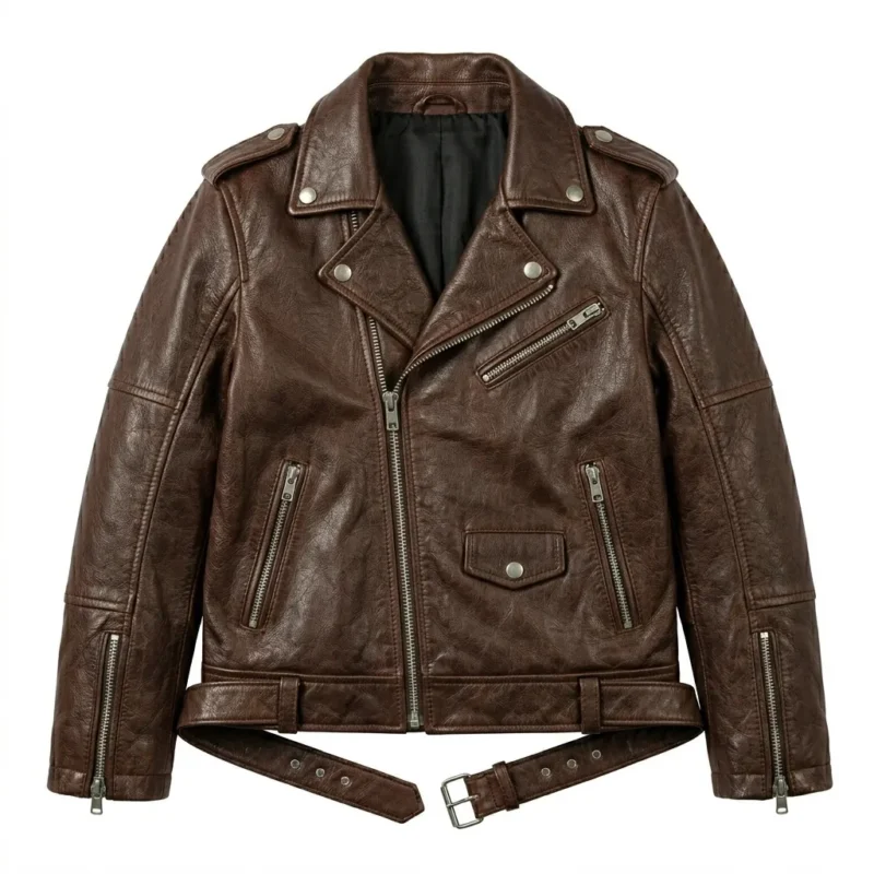 Elite Boys Kids Brown Leather Biker Jacket MAS Leather Garments