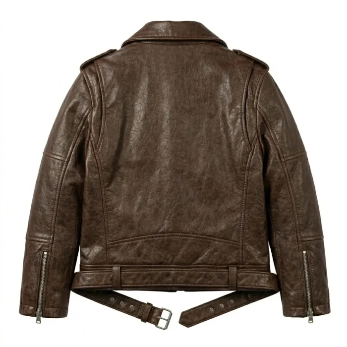 Elite Boys Kids Brown Leather Biker Jacket MAS Leather Garments Back View