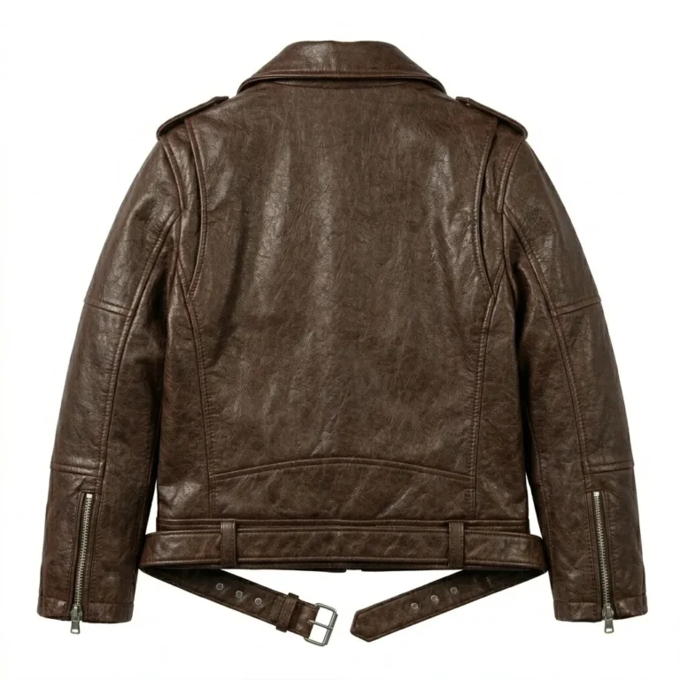 Elite Boys Kids Brown Leather Biker Jacket MAS Leather Garments Back View