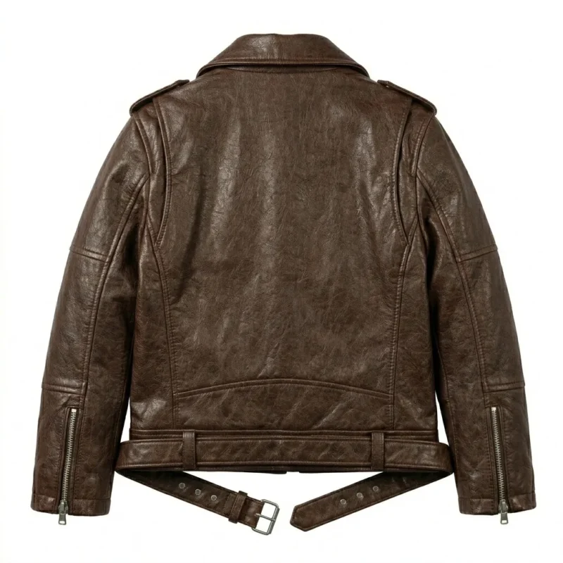 Elite Boys Kids Brown Leather Biker Jacket MAS Leather Garments Back View