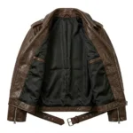 Elite Boys Kids Brown Leather Biker Jacket MAS Leather Garments Inner View