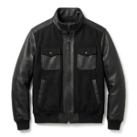 Elite Men's Black Wool Leather Jacket MAS Leather Garments