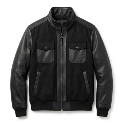 Elite Men's Black Wool Leather Jacket MAS Leather Garments