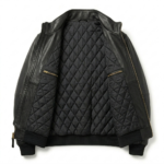 Elite Men's Black Wool Leather Jacket MAS Leather Garments Inner View