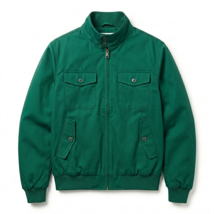 Exclusive Men's Green Cotton Harrington Jacket MAS Leather Garments