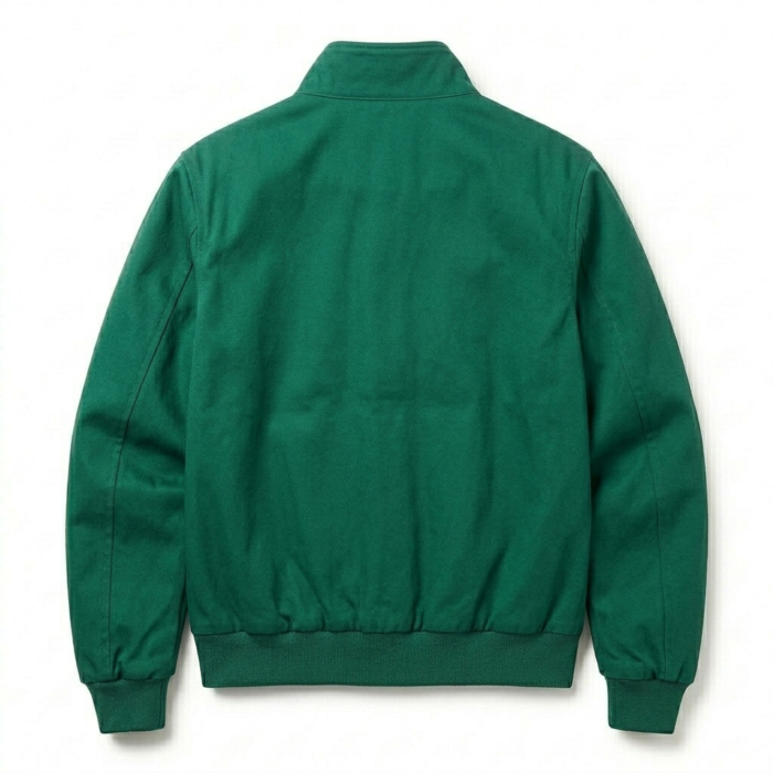 Exclusive Men's Green Cotton Harrington Jacket MAS Leather Garments Back View