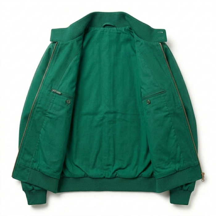 Exclusive Men's Green Cotton Harrington Jacket MAS Leather Garments Inner View