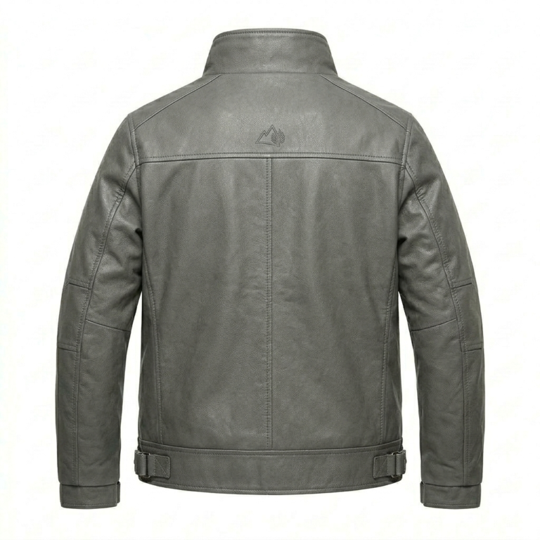Executive Men's Grey Leather Cropped Jacket MAS Leather Garments Back View