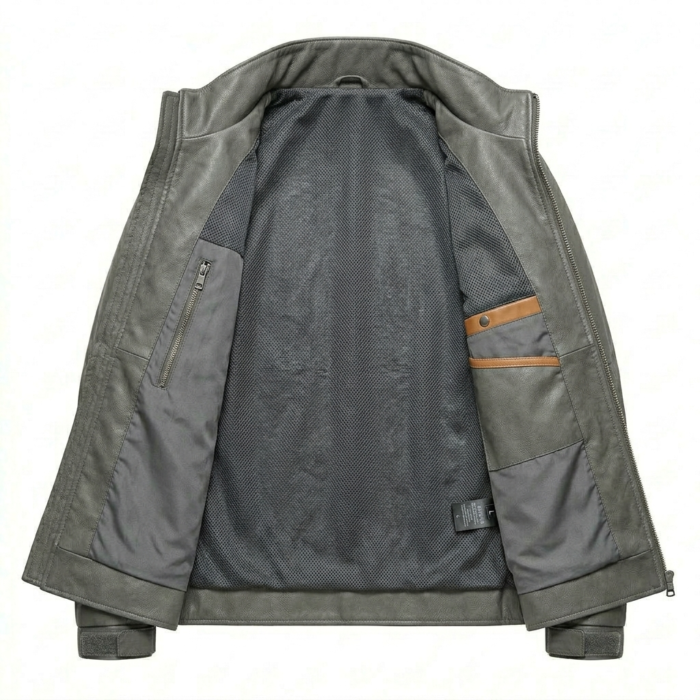 Executive Men's Grey Leather Cropped Jacket MAS Leather Garments Inner View