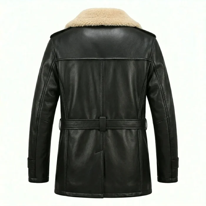 Exquisite Men's Black Leather Shearling Belted Coat Sale | MAS Leather Garments
