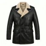 Exquisite Men's Black Leather Shearling Belted Coat Sale | MAS Leather Garments