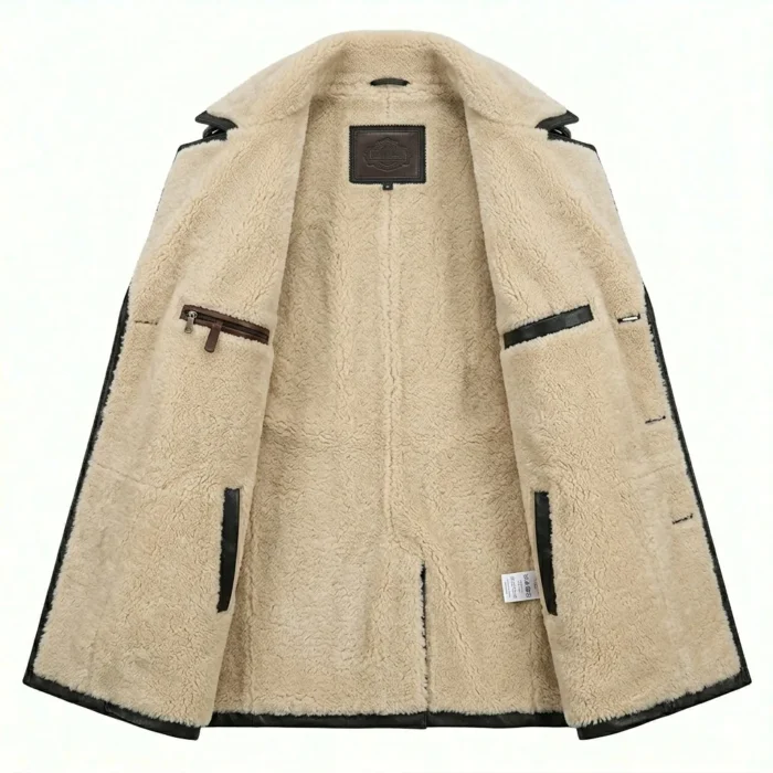 Exquisite Men's Black Leather Shearling Belted Coat Sale | MAS Leather Garments