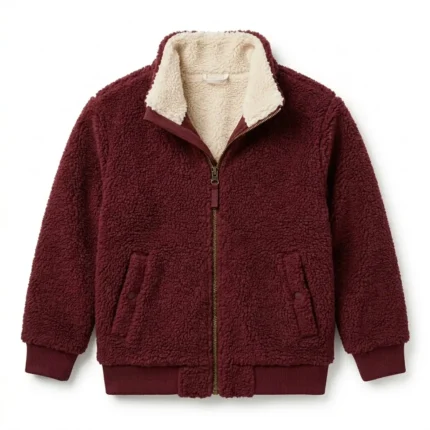 Finest Boys Kids Maroon Sherpa Jacket Soft Fleece MAS Leather Garments