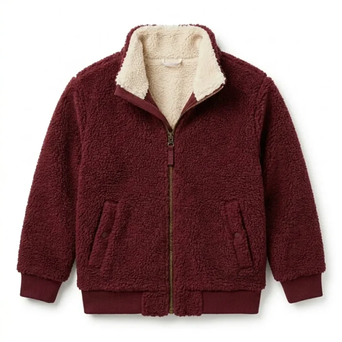 Finest Boys Kids Maroon Sherpa Jacket Soft Fleece MAS Leather Garments