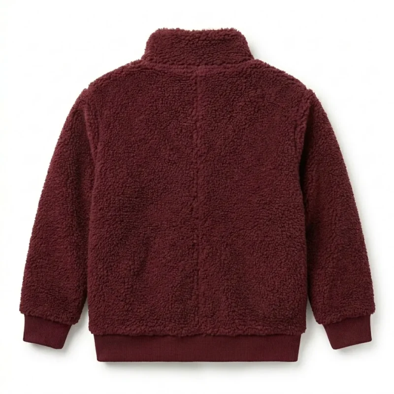 Finest Boys Kids Maroon Sherpa Jacket Soft Fleece MAS Leather Garments Back View
