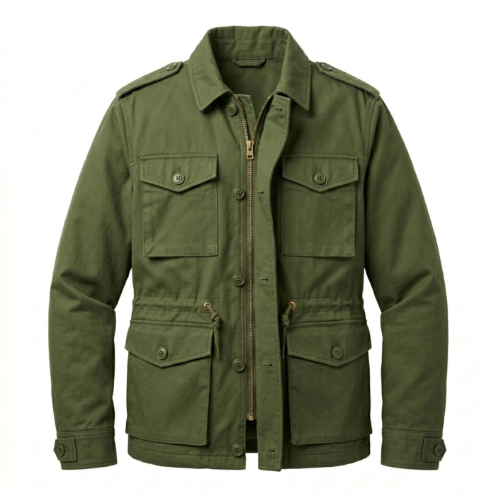 Finest Men's Olive Cotton Field Jacket MAS Leather Garments
