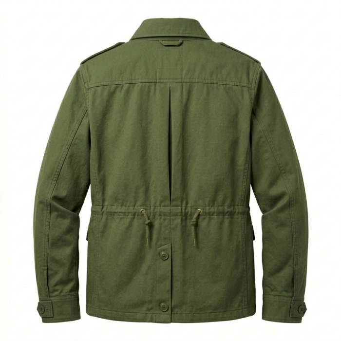Finest Men's Olive Cotton Field Jacket MAS Leather Garments Back View
