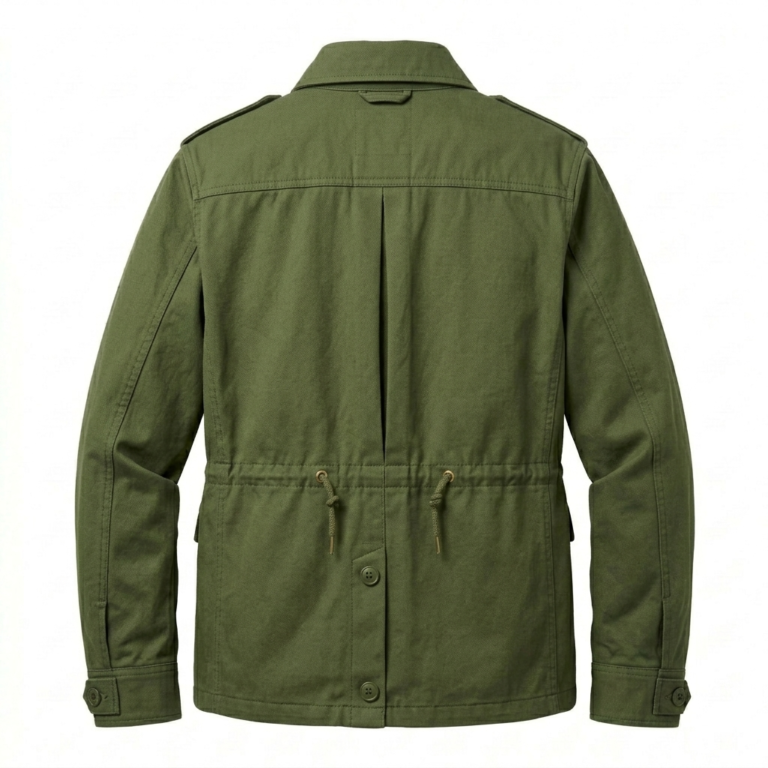 Finest Men's Olive Cotton Field Jacket MAS Leather Garments Back View