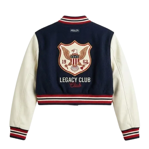 Handcrafted Girls Kids Blue Wool Varsity Jacket MAS Leather Garments Back View