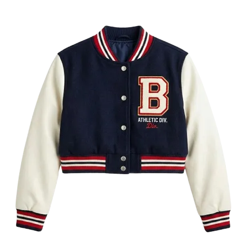 Handcrafted Girls Kids Blue Wool Varsity Jacket MAS Leather Garments