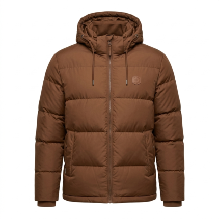 Handcrafted Men's Brown Quilted Puffer Jacket MAS Leather Garments