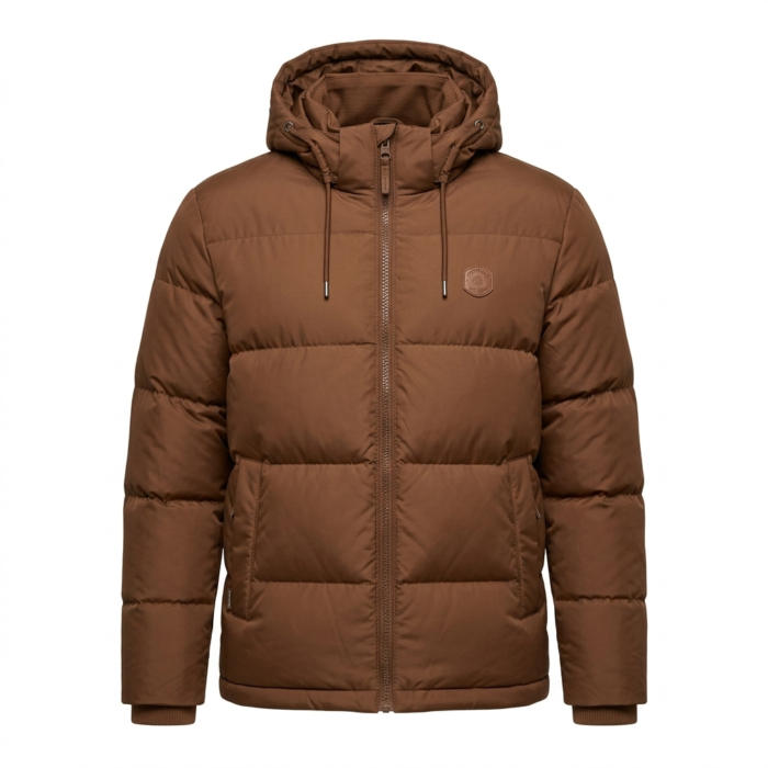 Handcrafted Men's Brown Quilted Puffer Jacket MAS Leather Garments
