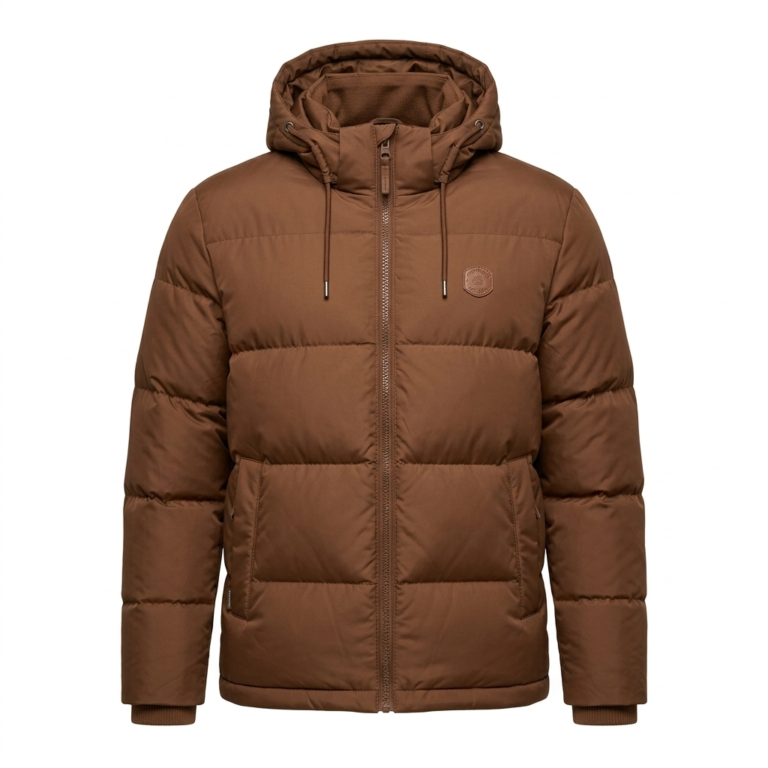Handcrafted Men's Brown Quilted Puffer Jacket MAS Leather Garments